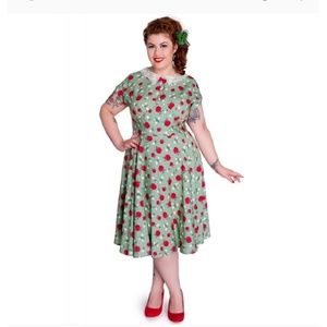 Hell Bunny Green and Red Apple Midi Dress